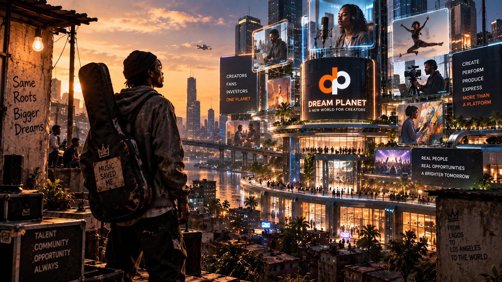 Creator standing at the edge of a city of new creative possibilities